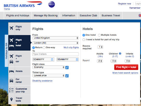 Would you like fries with that? How to cross-sell and get more from your clients: a screenshot of the British Airways website