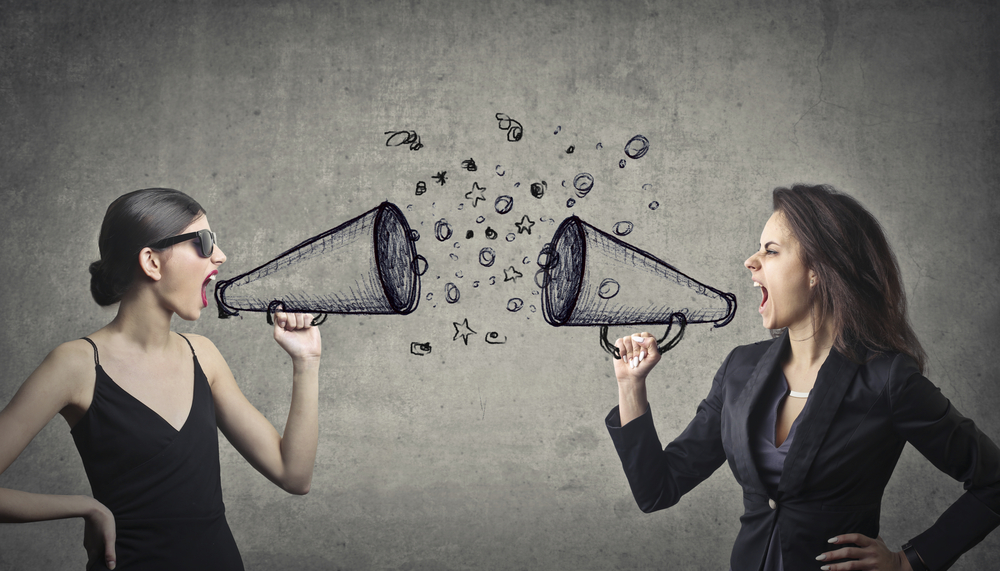 Cross-cultural investor relations: two women shouting